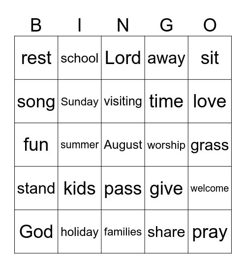 Summer Sunday Spotter Sheet Bingo Card
