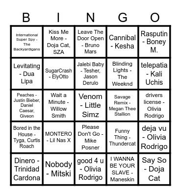 TIKTOK SONGS Bingo Card