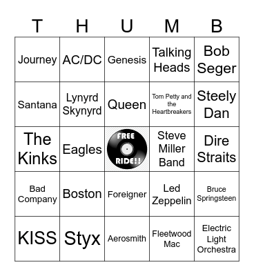 Classic Rock Deep Cuts Bingo Card