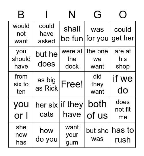 Wilson 2.1 Phrases Bingo Card