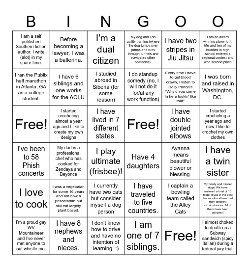 Get To Know You BINGO: SLIP Edition Bingo Card