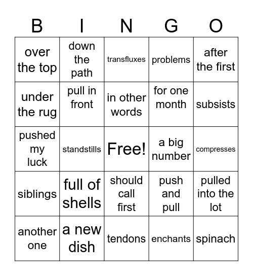 Wilson 3.2 Words/Phrases Bingo Card