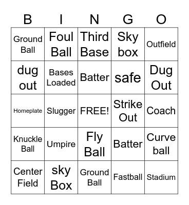 Baseball Bingo Card