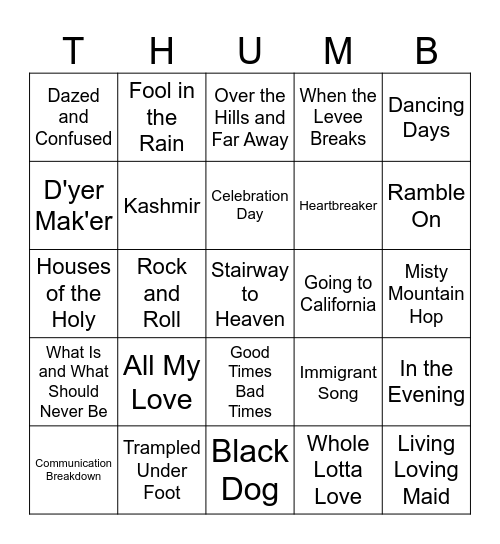 Get The Led Out Bingo Card