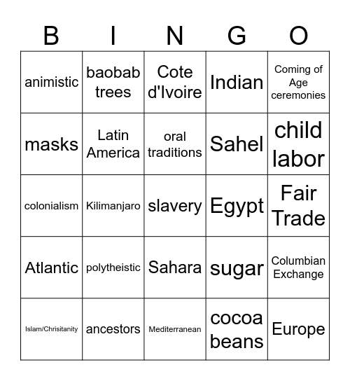 Global Studies #3 Bingo Card