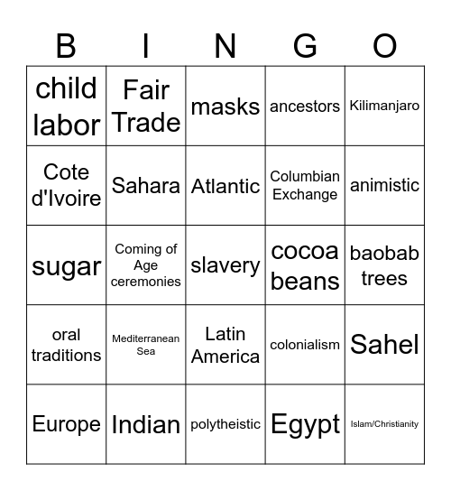 Global Studies #3 Bingo Card