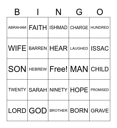 FAITH Bingo Card