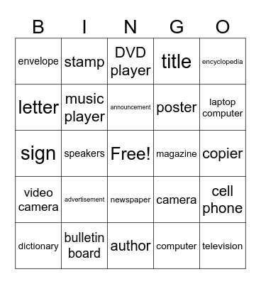 Print Materials and Technology Bingo Card