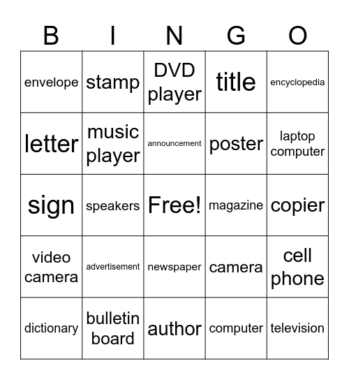 Print Materials and Technology Bingo Card