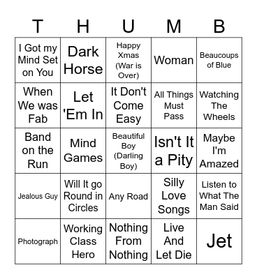 Life After The Beatles Bingo Card