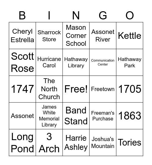 Freetown Bingo Card