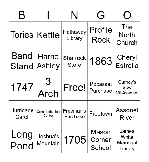 Freetown Bingo Card