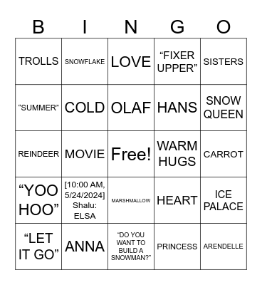 Princess Arzoey's Birthday Bingo Card