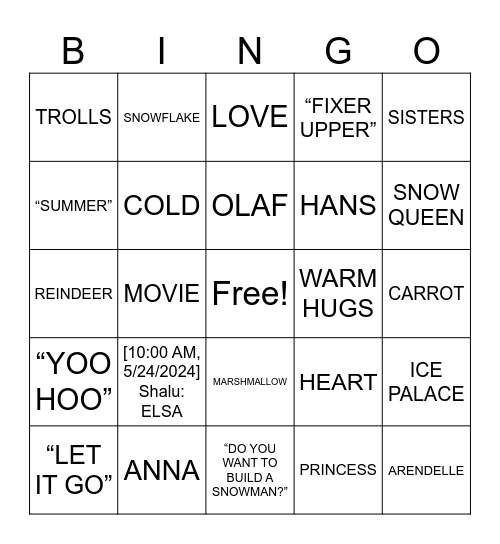 Princess Arzoey's Birthday Bingo Card