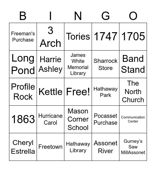 Freetown Bingo Card