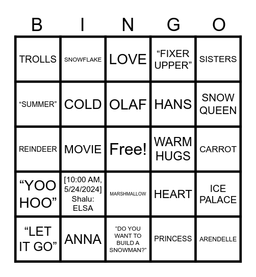 Princess Arzoey's Birthday Bingo Card
