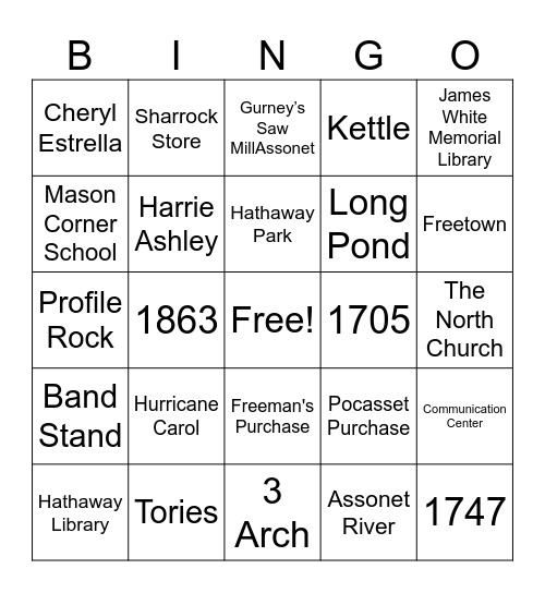 Freetown Bingo Card