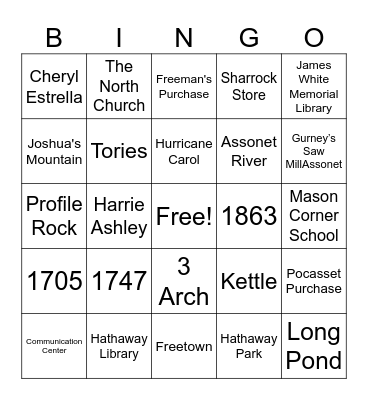 Freetown Bingo Card