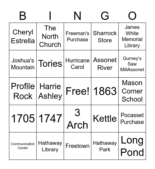 Freetown Bingo Card