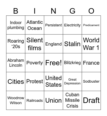 6th Grade Social Studies BINGO Card