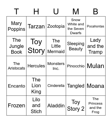 Disney Movies Bingo Card