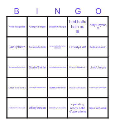 Healthcare/Soins Bingo Card