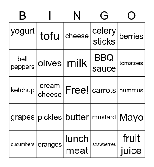 What is in your fridge? Bingo Card