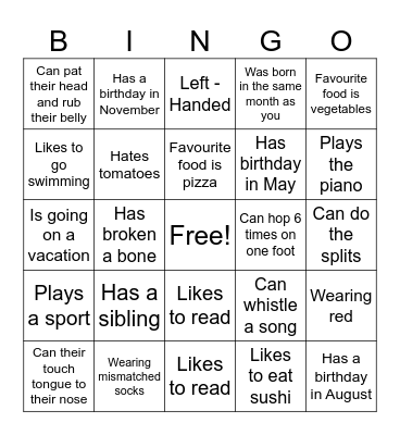 Get to Know Me Bingo Card
