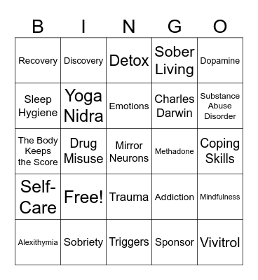 Recovery Bingo Card