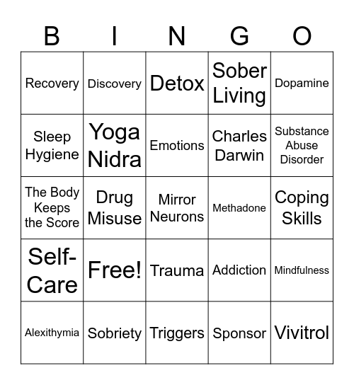 Recovery Bingo Card