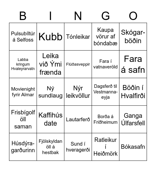 Sumar-Bingo Card