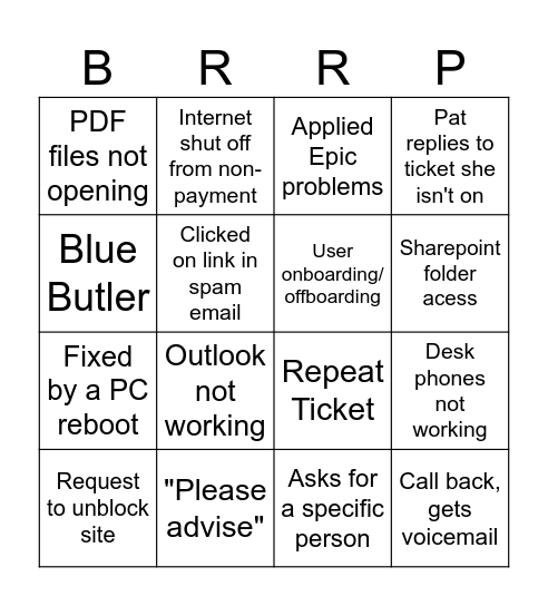 Blue Ridge Bingo Card