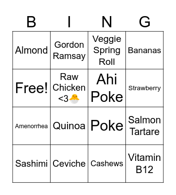 Raw Food Diet Bingo Card