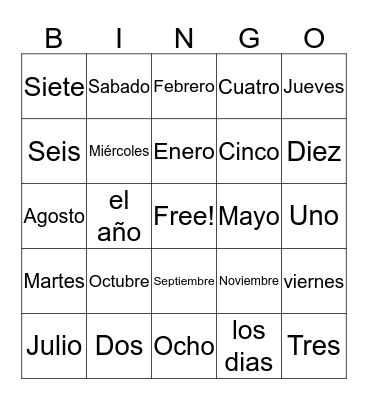 Los dias, y los meses del año Bingo Card