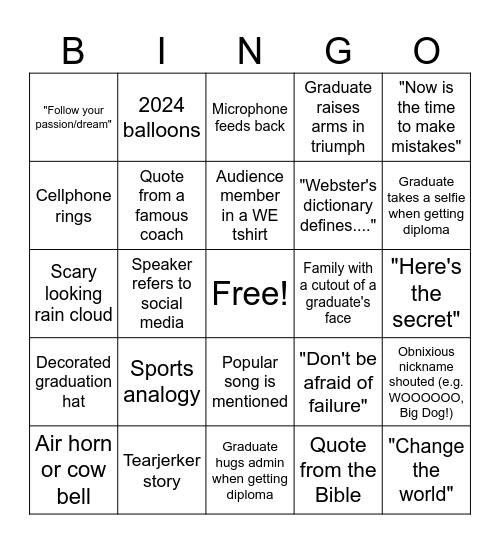 2024 Graduation BINGO Card