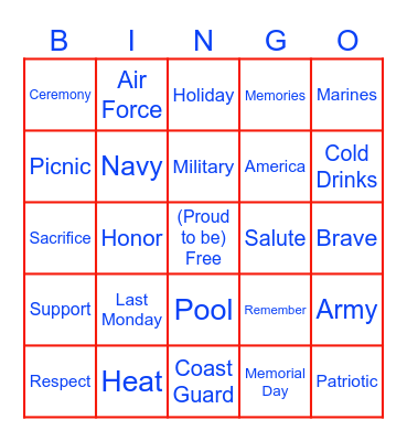 Memorial Day/Summer Bingo Card