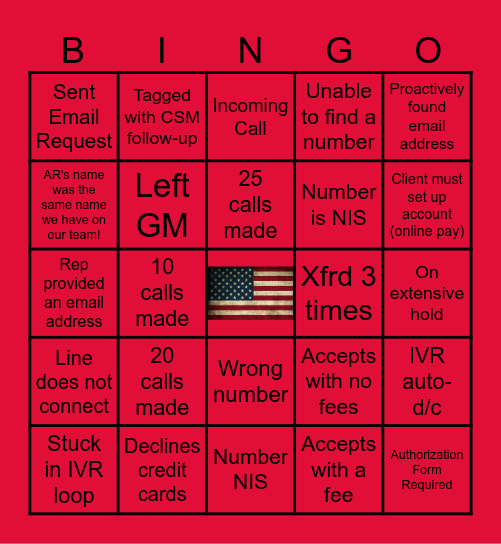 Memorial Holiday Bingo Card