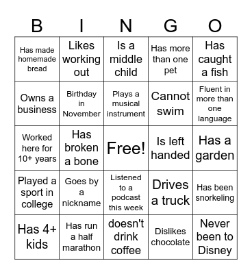 WORK Bingo Card