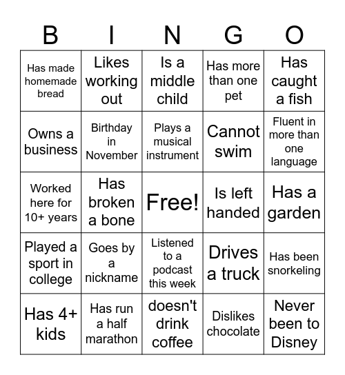 WORK Bingo Card