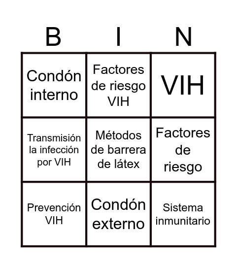 VIH-SIDA Bingo Card