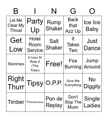 Party Songs Bingo Card