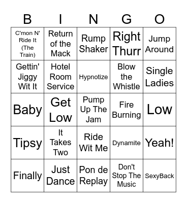 Party Songs Bingo Card