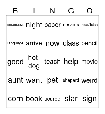 Untitled Bingo Card