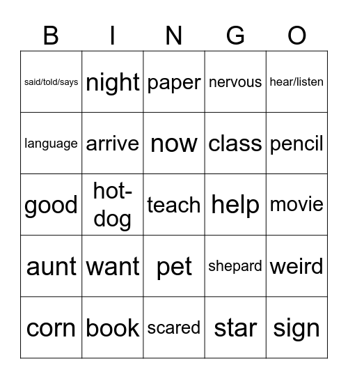 Untitled Bingo Card