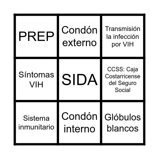 VIH-SIDA Bingo Card