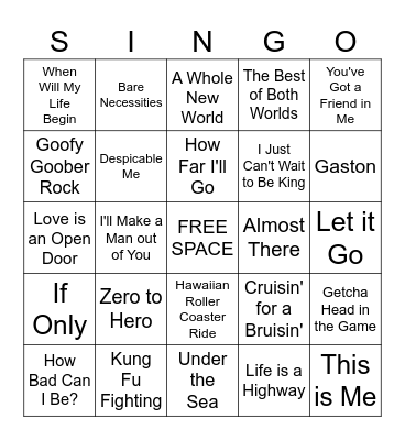 Disney Classics Bingo Card