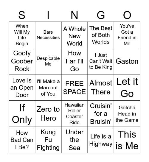 Disney Classics Bingo Card