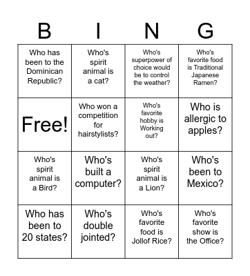 Ryan Bingo Card