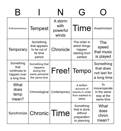 Week 4 Root Words Bingo Card