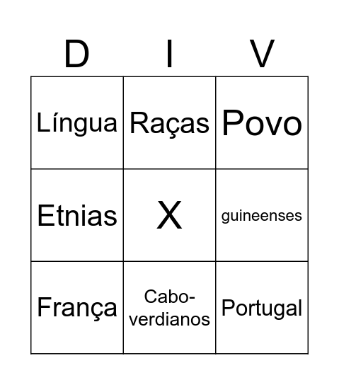 Diversidade Cultural Bingo Card